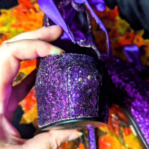 Purple Sparkle Bordellos with toe cut out ribbon detail size 9 burlesque goth - Picture 7 of 8